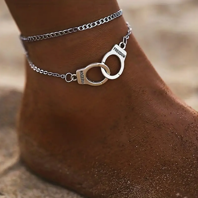 Punk Stainless Steel Handcuffs Dual Chain Anklet