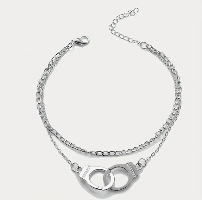Punk Stainless Steel Handcuffs Dual Chain Anklet