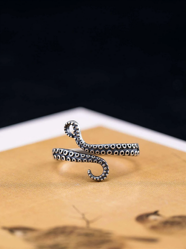 Octopus Tentacle Adjustable Sterling Silver Ring