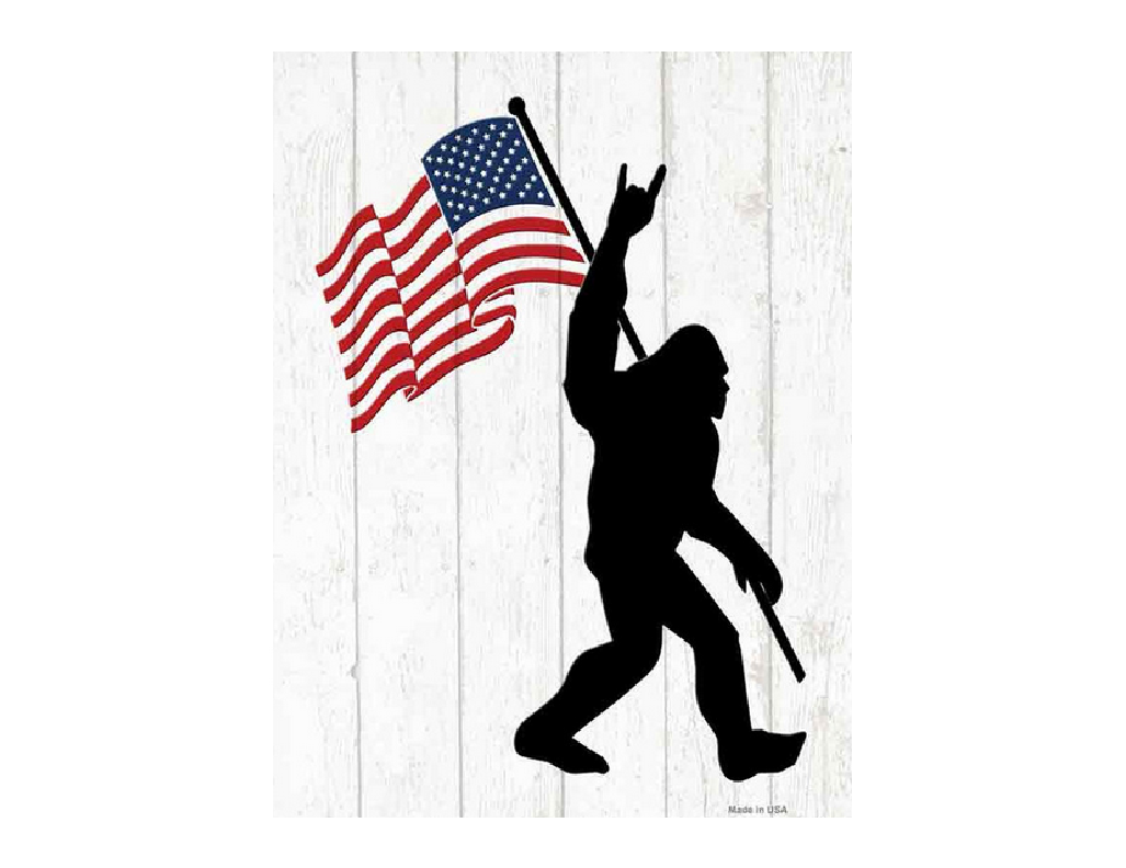 6" Sasquatch Carrying a USA Flag Decal