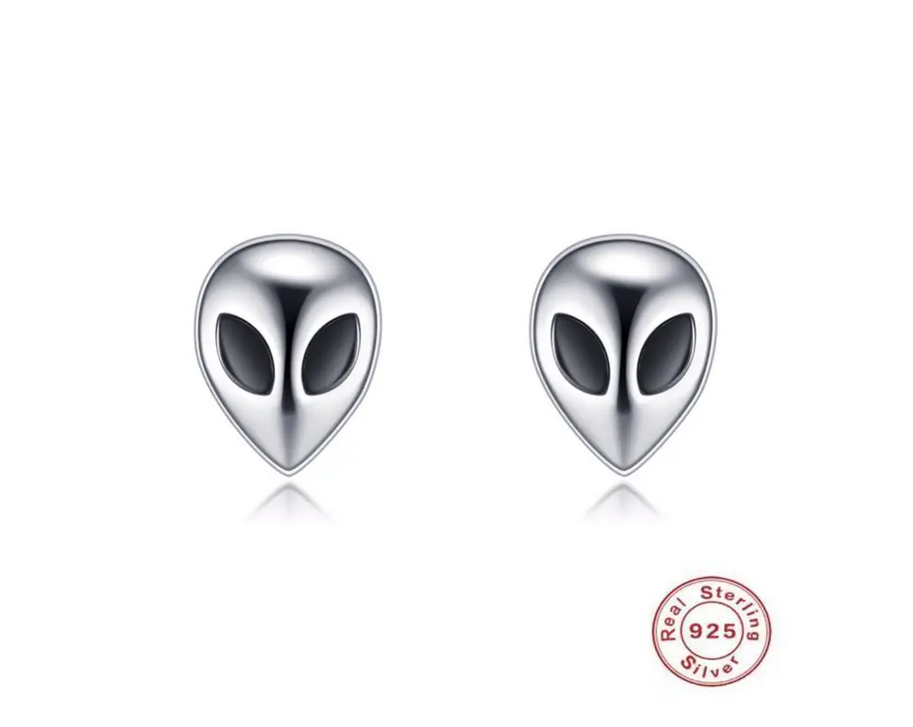 Sterling Silver Alien Face Earrings
