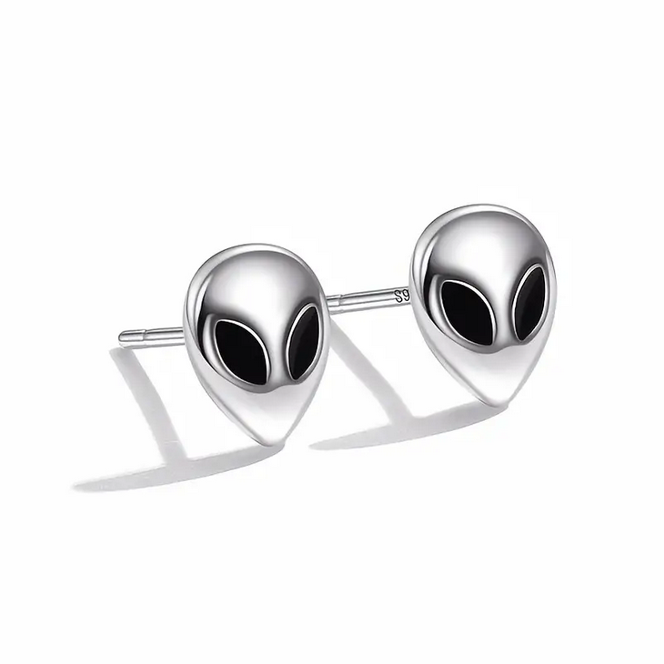 Sterling Silver Alien Face Earrings