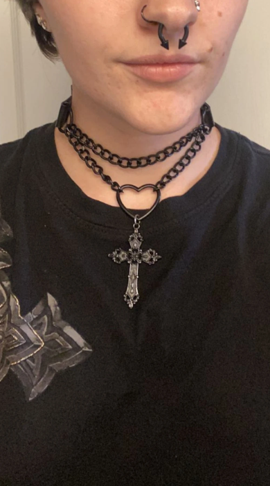 Gothic Black Cross Heart Choker Necklace