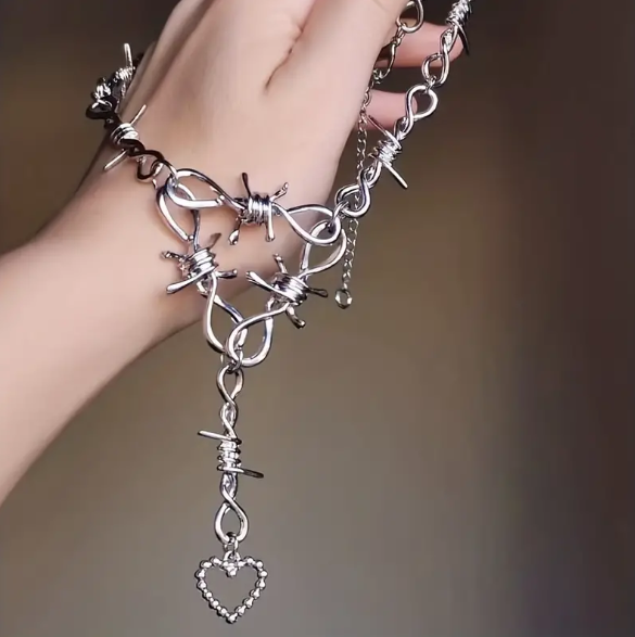 Barbed (Barb) Wire Goth / Punk Necklace W/ Heart
