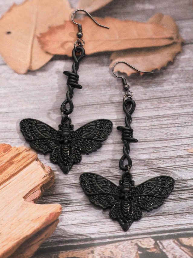 Barbed Wire Moth Dangle Earrings