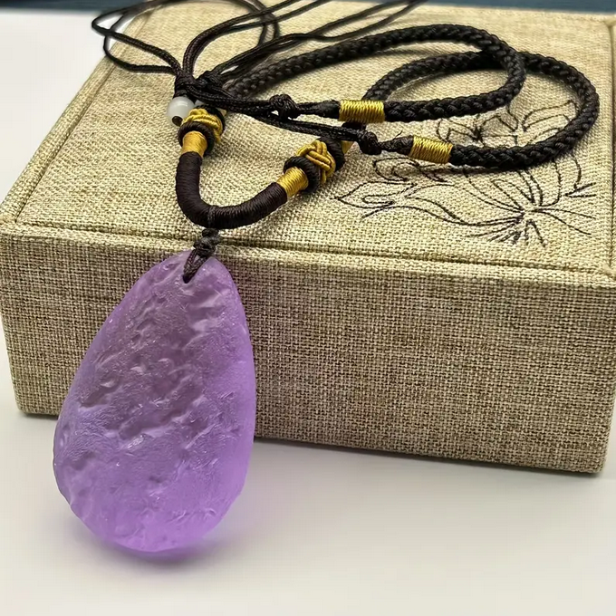 Natural Czech Meteorite Pendant Necklace - Light Purple Water Drop Design