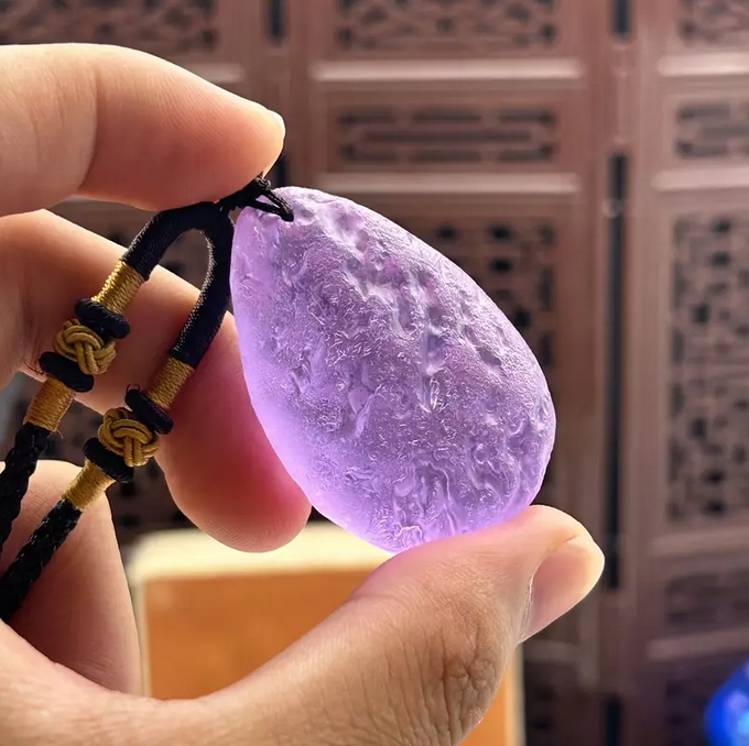 Natural Czech Meteorite Pendant Necklace - Light Purple Water Drop Design