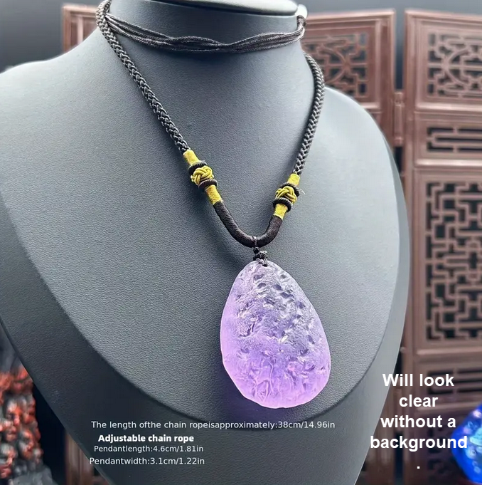 Natural Czech Meteorite Pendant Necklace - Light Purple Water Drop Design