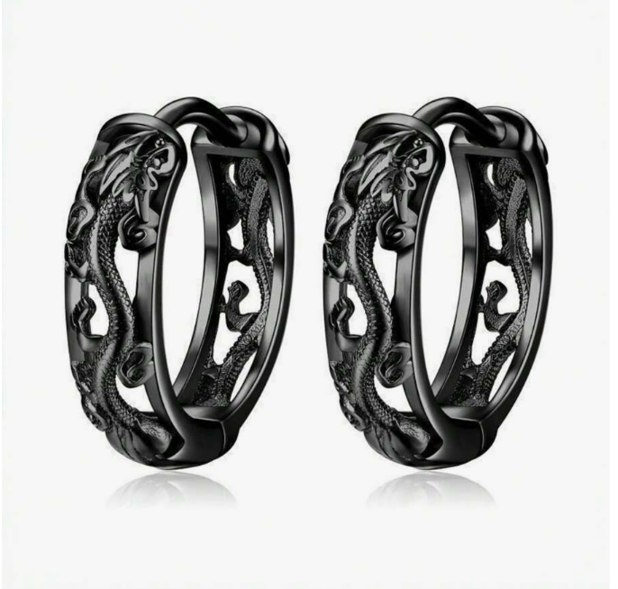 Punk Rock Black Dragon Earrings