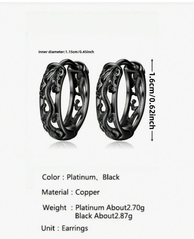 Punk Rock Black Dragon Earrings