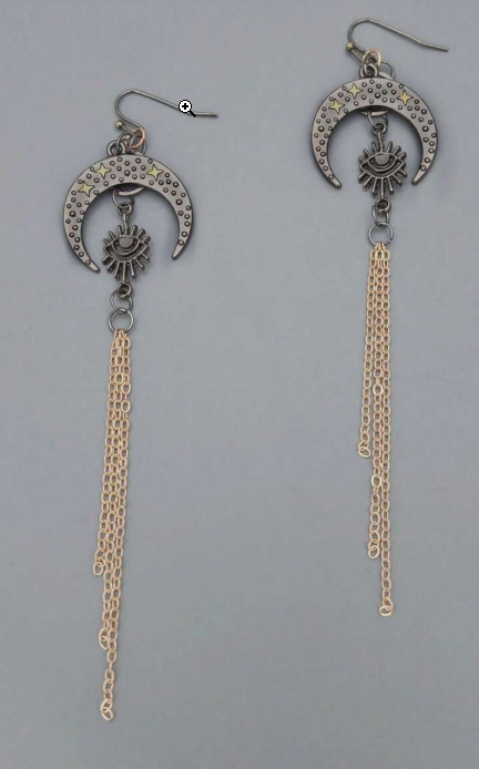 Punk Moon & Star Pattern Tassel Drop Dangle Earrings