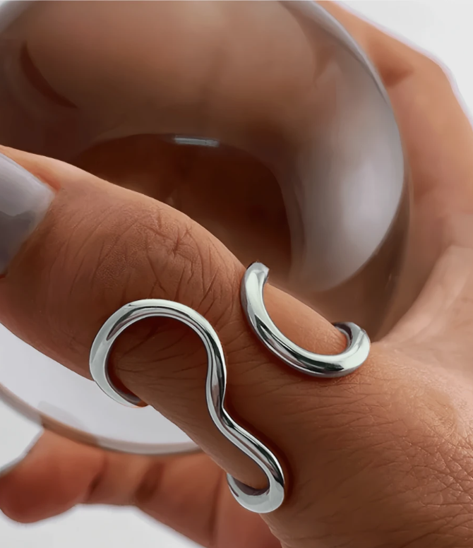 Wavy Stainless Steel Adjustable Ring