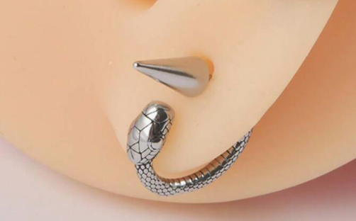 Silver Serpent Lip Ring And Earring