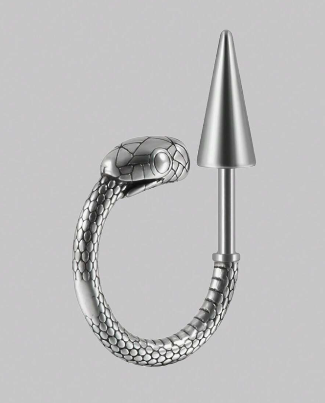 Silver Serpent Lip Ring And Earring
