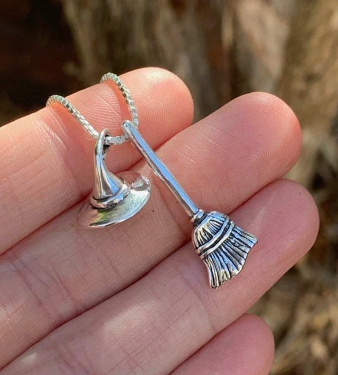 Witch Broom And Hat Necklace