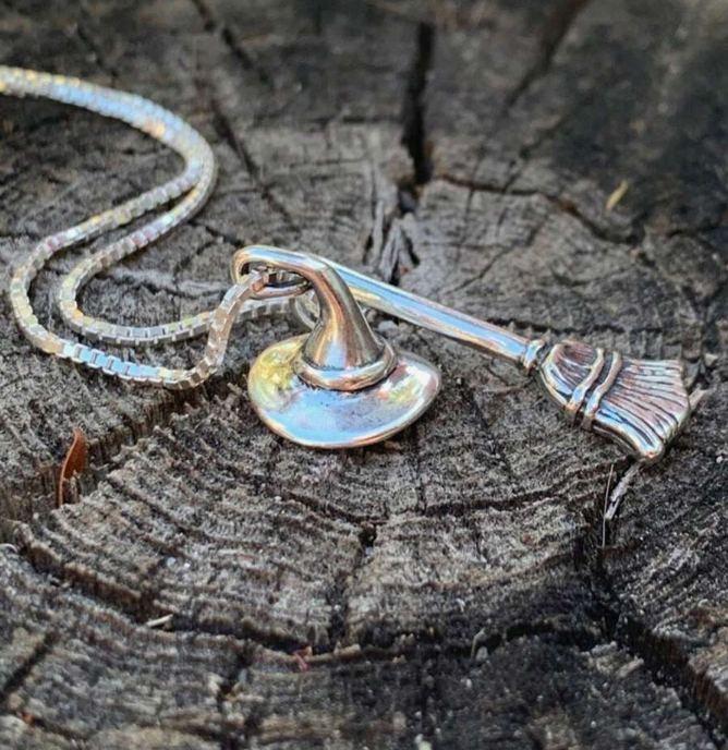 Witch Broom And Hat Necklace