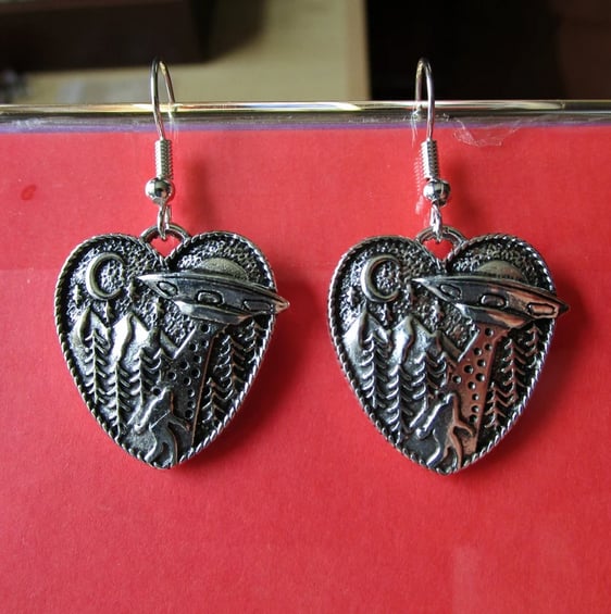 Heart UFO Bigfoot Earrings