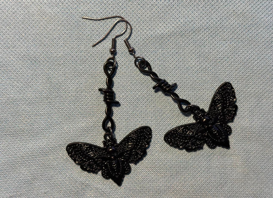 Barbed Wire Moth Dangle Earrings