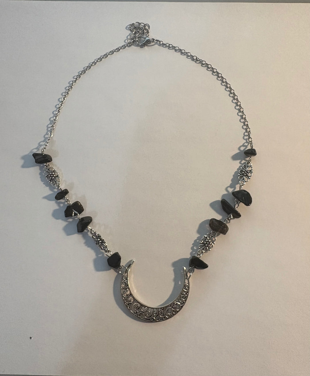 Black Crystal Crescent Moon Necklace