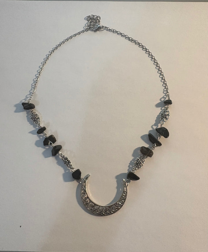 Black Crystal Crescent Moon Necklace