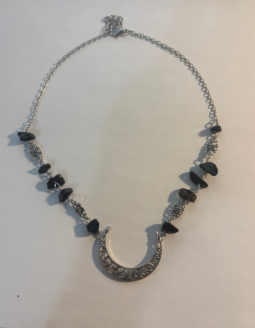 Black Crystal Crescent Moon Necklace