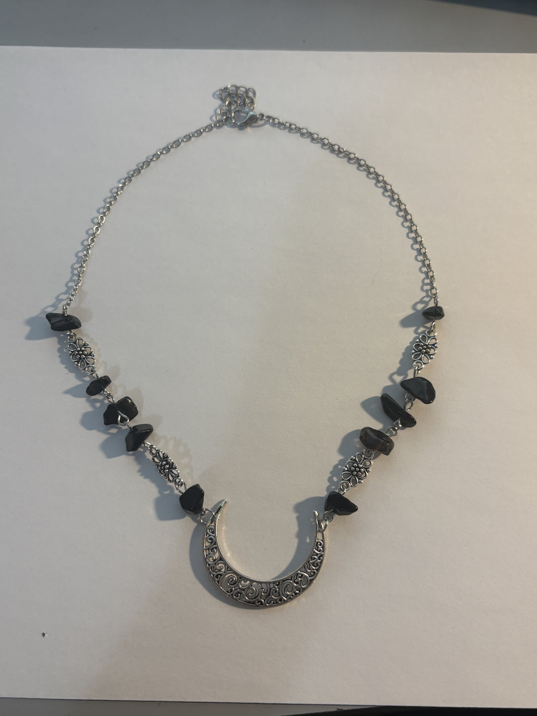 Black Crystal Crescent Moon Necklace