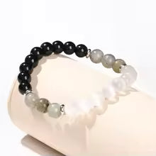 JD Natural White Cat Eyes Stone Spectrulite Stone Mixed Lucky Bracelet