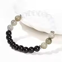 JD Natural White Cat Eyes Stone Spectrulite Stone Mixed Lucky Bracelet