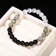 JD Natural White Cat Eyes Stone Spectrulite Stone Mixed Lucky Bracelet