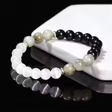 JD Natural White Cat Eyes Stone Spectrulite Stone Mixed Lucky Bracelet
