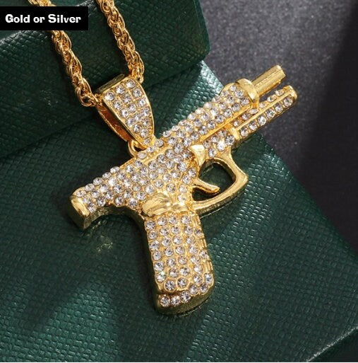 Gun Shaped Pendant Necklace (Gold or Silver)