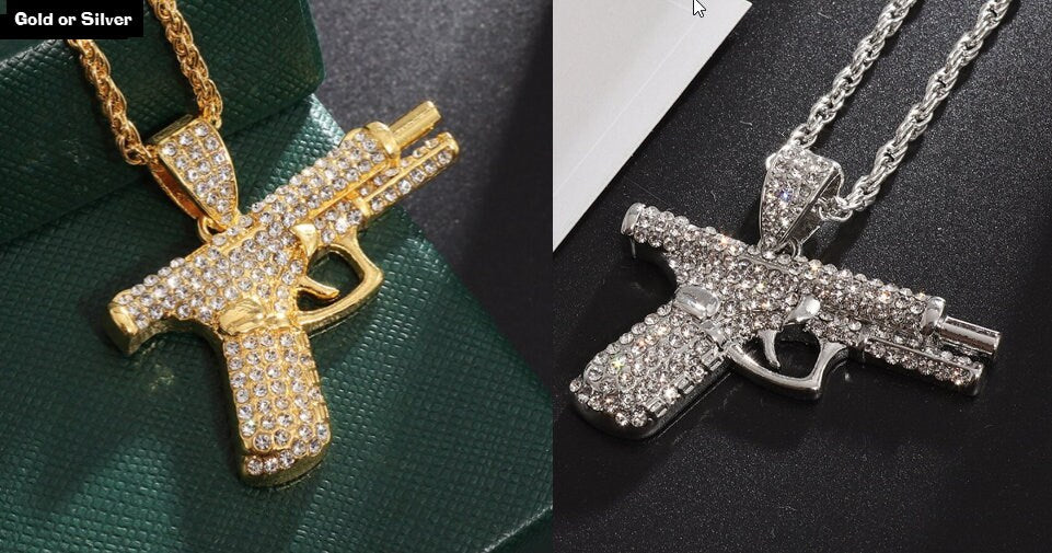 Gun Shaped Pendant Necklace (Gold or Silver)