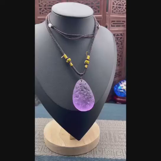 Natural Czech Meteorite Pendant Necklace - Light Purple Water Drop Design