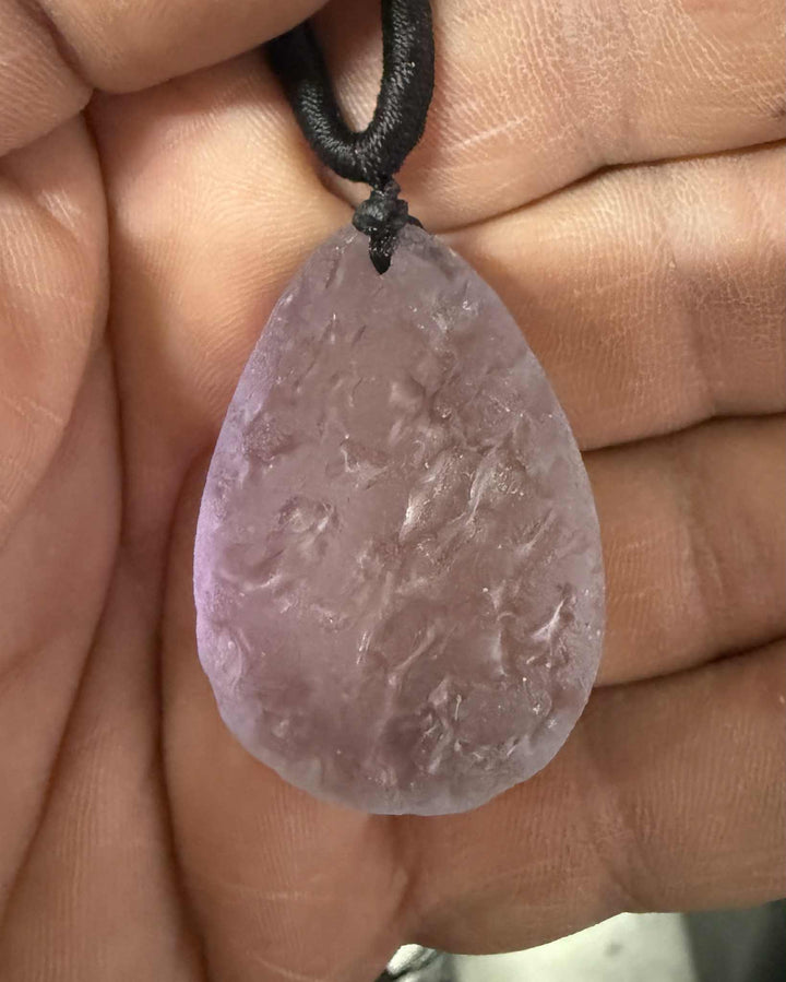 Natural Czech Meteorite Pendant Necklace - Light Purple Water Drop Design