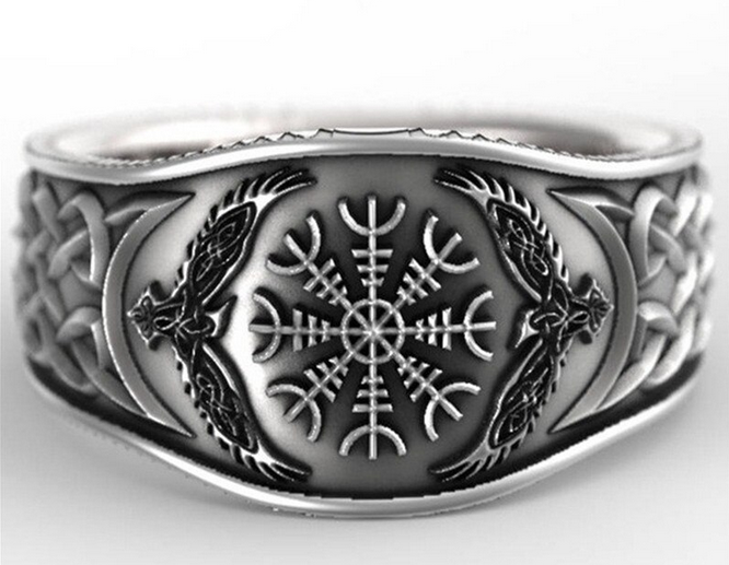 Vintage Tai Silver Eagle Viking Compass Ring