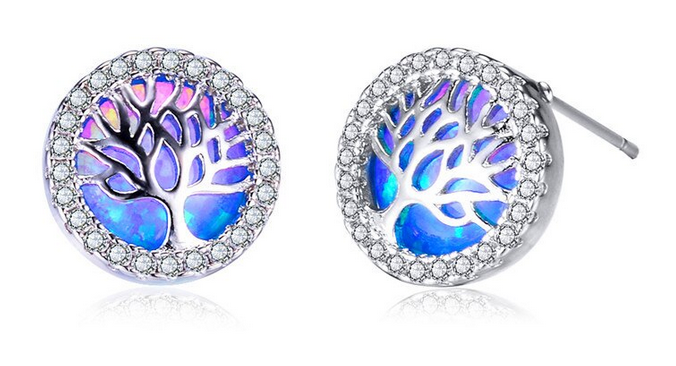 TREE OF LIFE WITH OPAL STERLING SILVER EARRINGS