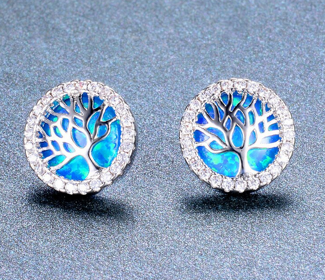 TREE OF LIFE WITH OPAL STERLING SILVER EARRINGS