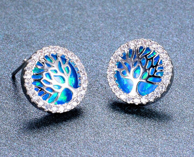 TREE OF LIFE WITH OPAL STERLING SILVER EARRINGS