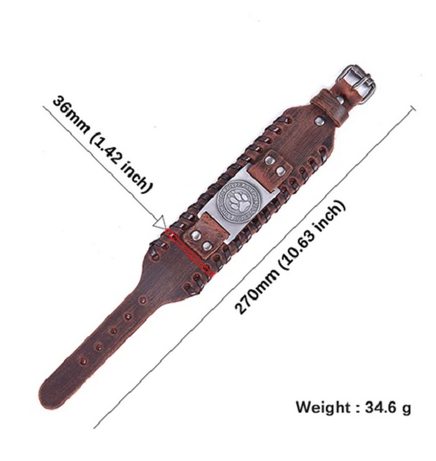 Viking Wolf Track Leather Bracelet (Brown)