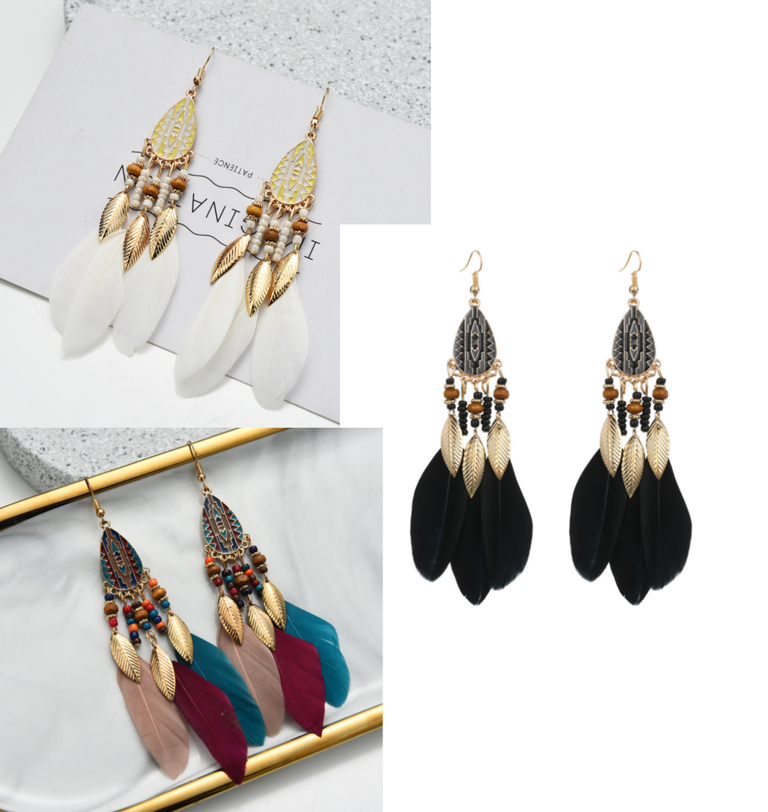 Native Boho Feathered Earrings (3 Colors)