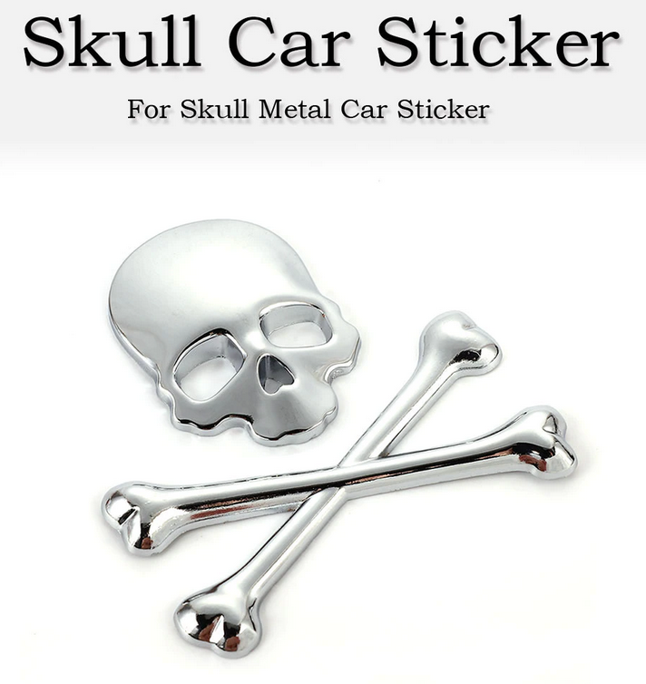 Skull And Cross Bones Metal Decal (Gold or Silver)