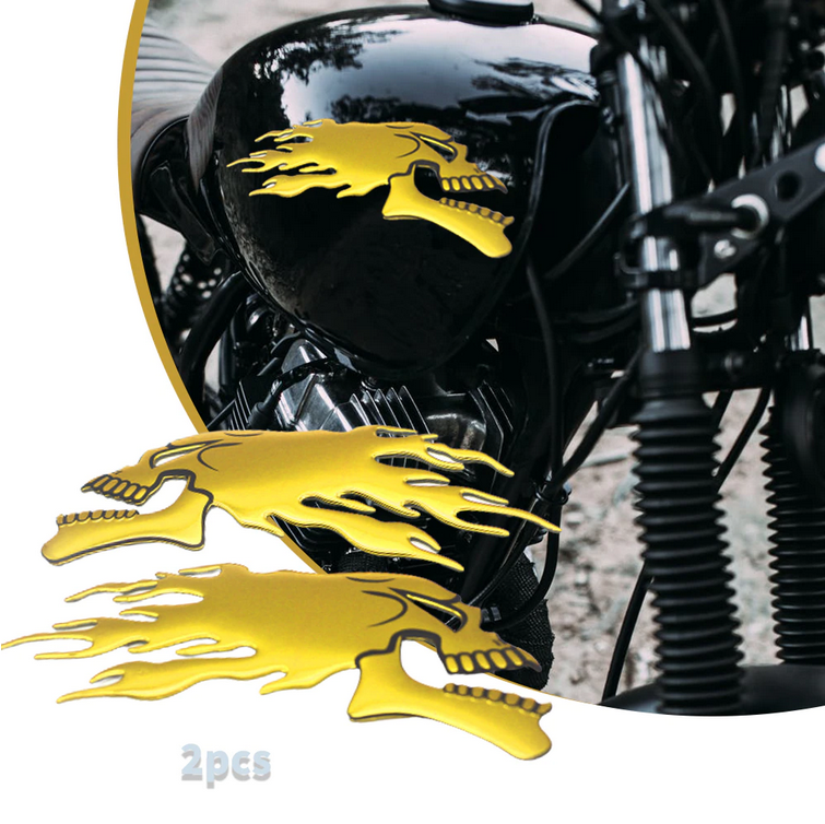 3D Flaming Skull Raised Gold Decal