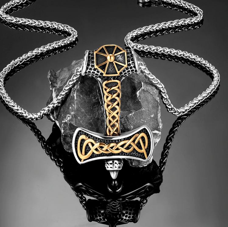 Double Axe Necklace Mix Gold Cross Norse Amulet Pendant