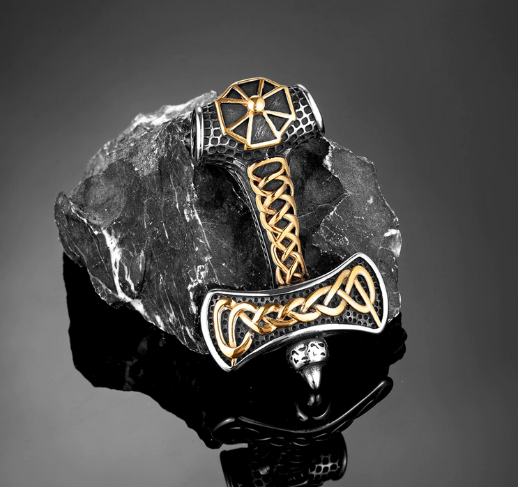 Double Axe Necklace Mix Gold Cross Norse Amulet Pendant