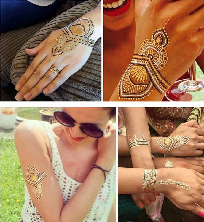 Indian Style Metallic Gold / Silver Henna Temporary Tattoo