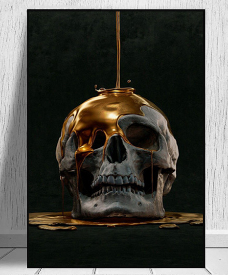 Abstract Metal Skull Canvas - Golden Poster Wall Art - No Frame