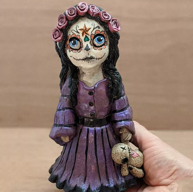 Resin Scary Voodoo Girl With Doll Incense Burner