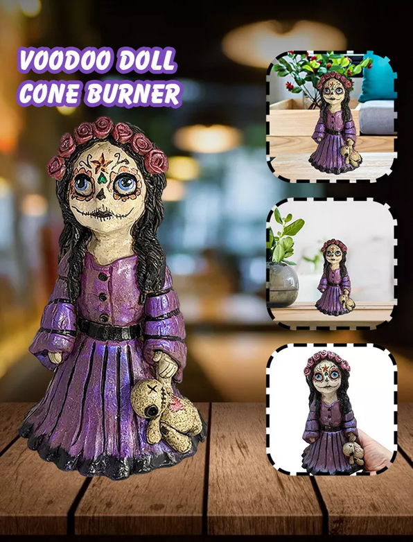 Resin Scary Voodoo Girl With Doll Incense Burner