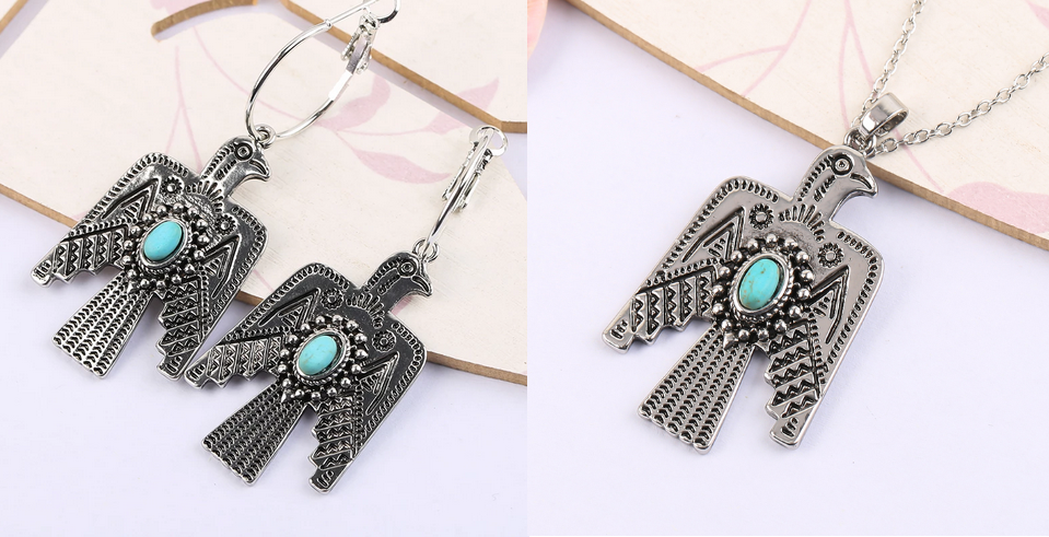 Native American Thunderbird Necklace Earrings Set