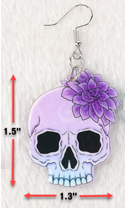 Acrylic Day of Dead Purple Skull Earrings